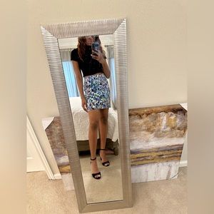 Ann Taylor Size 4 Blue/white/brown Watercolor Mini Skirt With Back Zipper